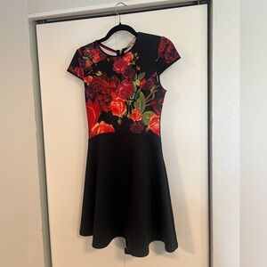 Ted Baker Black Dress with Red Floral Design